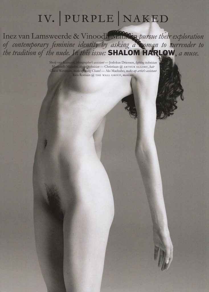 Shalom Harlow nue dans Purple Mag