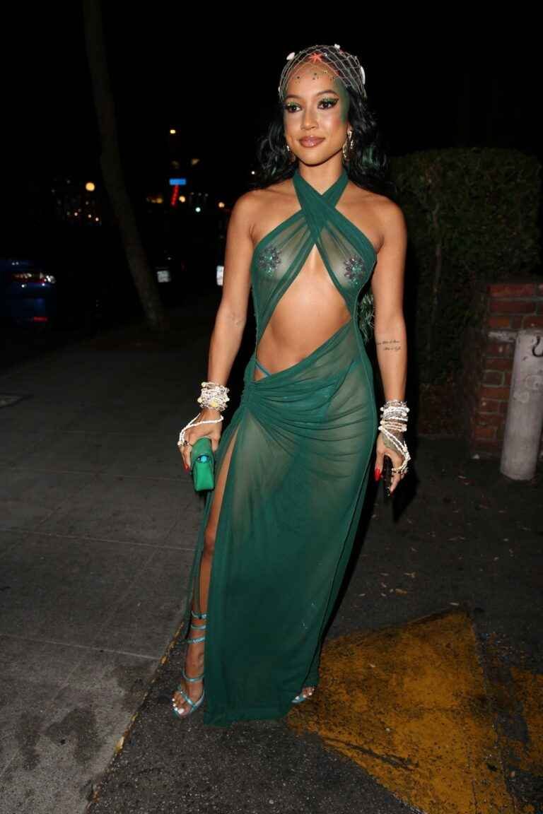 Karrueche Tran avec une robe verte transparente